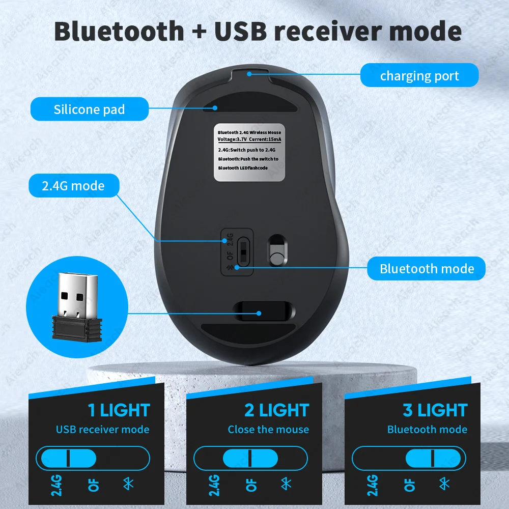Souris Bluetooth sans fil Portable compacte ergonomique 2.4G USB silencieuse 1600DPI 500mAh Rechargeable pour PC tablette ordinateur Portable MacBook