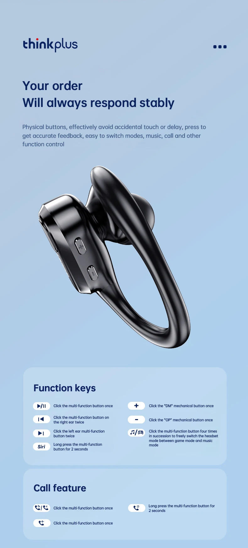 Lenovo XT80 – Auriculares deportivos inalámbricos, con micrófonos, control de botón, pantalla de alimentación LED, sonido estéreo de alta fidelidad, auriculares con traductor de IA