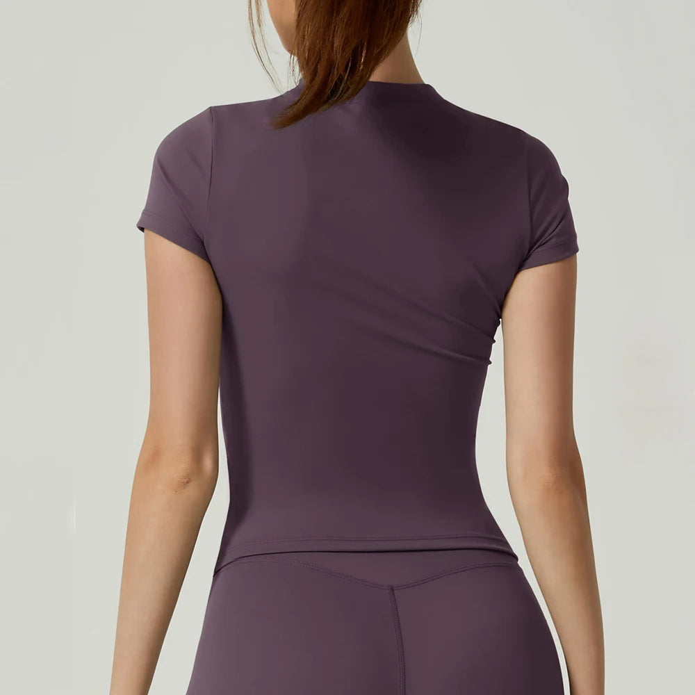 Women's Seamless Gym Crop Top, Short Sleeve Yoga Top, Sports T-Shirts, Running, Workout, Fitness, Sportswear
