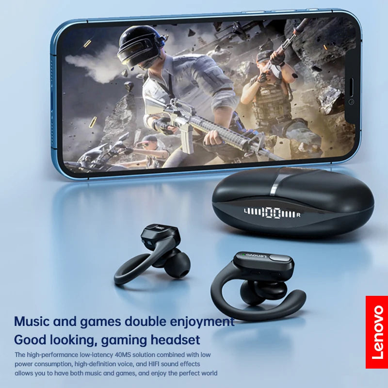 Lenovo XT80 – Auriculares deportivos inalámbricos, con micrófonos, control de botón, pantalla de alimentación LED, sonido estéreo de alta fidelidad, auriculares con traductor de IA