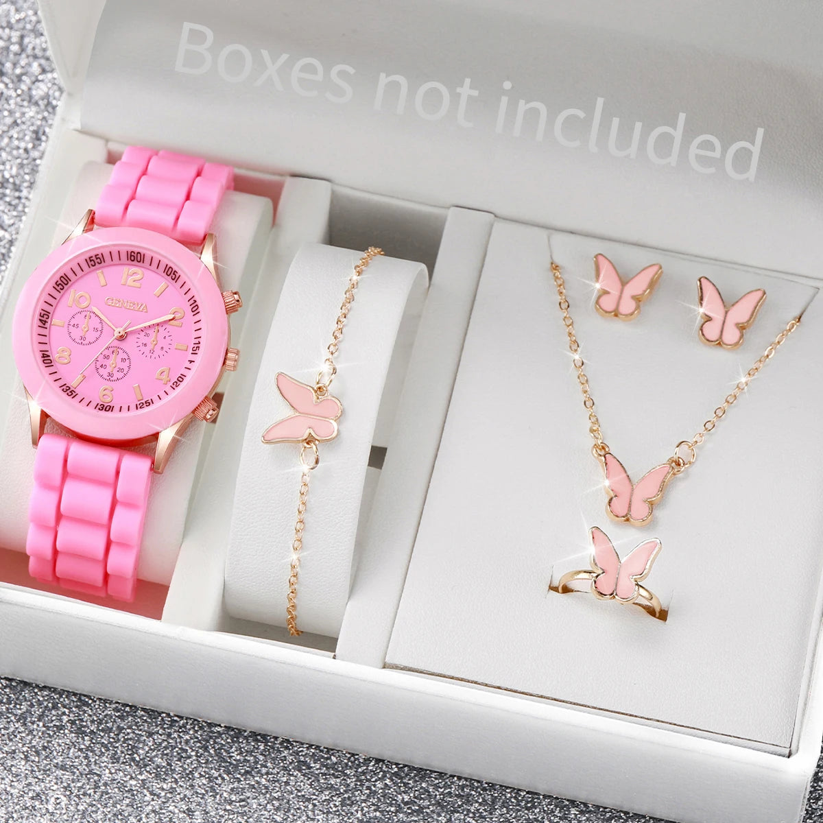 5-6 Pieces Quartz Watch Set for Women with Silicone Strap, Fashionable Clock, Gift for Girls, No Box