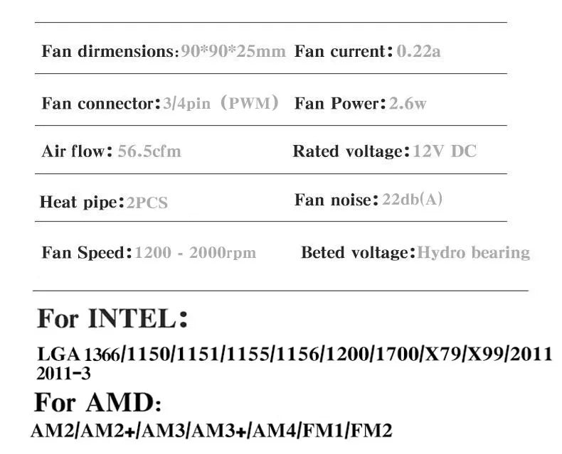 Ventilateur de refroidissement pour processeur Intel, refroidisseur d'air CPU, X79, X99, 3 broches, 4 broches, PWM, LGA 1366, 1151, 1155, 1200, 1700, 2011, AMD, AM3, AM4, AM5