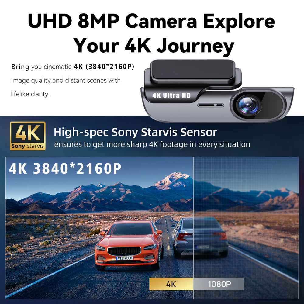 Cámara de salpicadero WIFI 4K 3840x2160P, DVR para coche, grabador de conducción de vídeo, registrador, caja negra, vigilancia 24 horas, visión nocturna