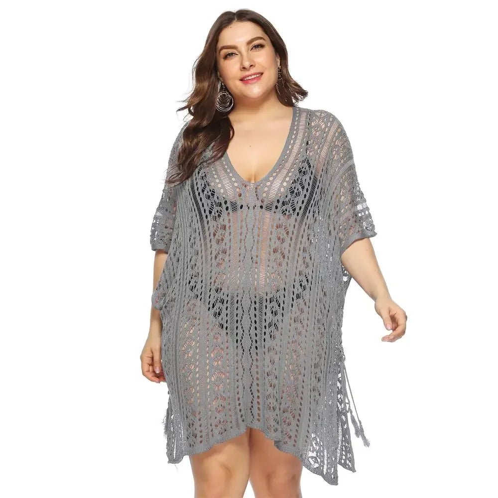 Grande taille Robe De Plage tunique maille unie Bikini couvrir maillot De Bain vêtements De Plage amples maillots De Bain pour les femmes Robe Robe De Plage