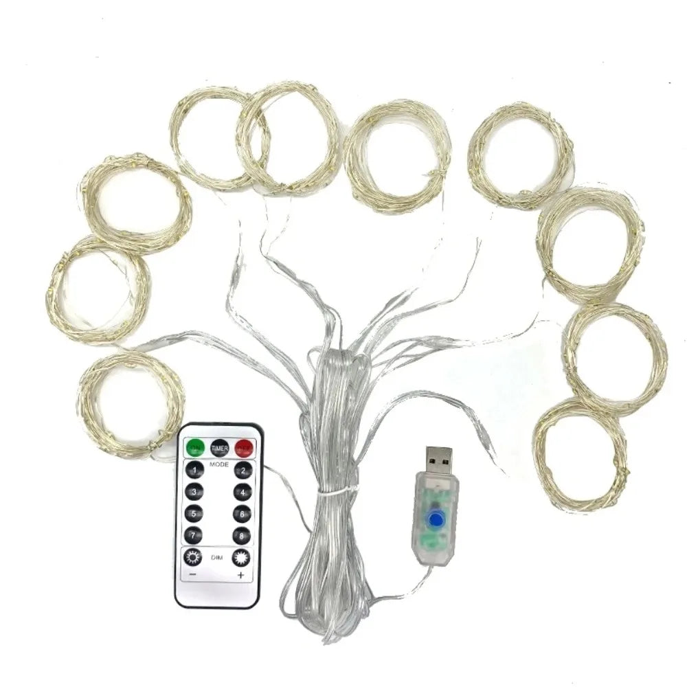 Guirnalda de luces LED de 3Mx1M/2M/3M, luces de hadas USB para Año Nuevo, boda, fiesta festiva, Navidad, decoración de cortina de casa