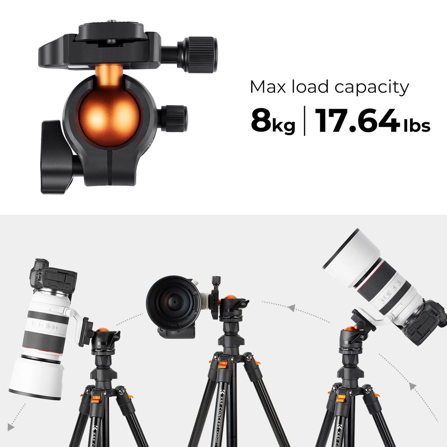 K&F Concept K234A0+BH-28L — Trépied Photo 64 Pouces Léger Rotule Charge 8kg