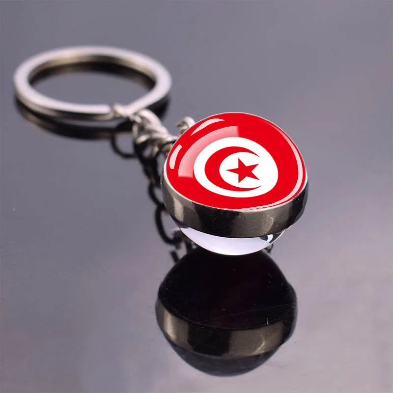 African Flag Keychain, Algeria, Somalia, Tunisia, Morocco, Egypt, National Flag, Double-sided Glass Ball Pendant, Gift