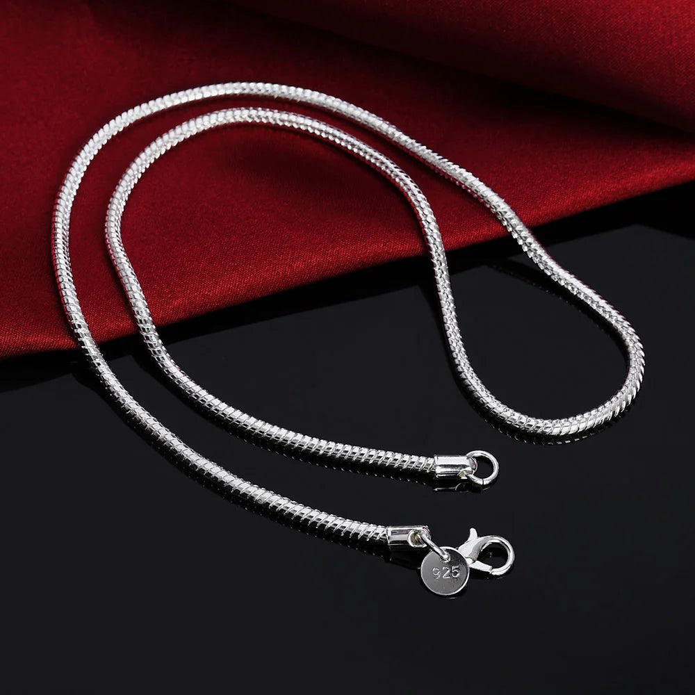 Collar de cadena de serpiente sólido de color plateado de 45-60cm, 1MM/2MM/3MM, para hombres y mujeres, joyería de moda para colgante, envío gratis