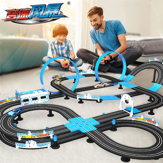 Sonic Storm - Electric Railway Track Toy Set, Double Remote Control, Car Racing Track, Autorama Circuit, Toy for Boys and Kids