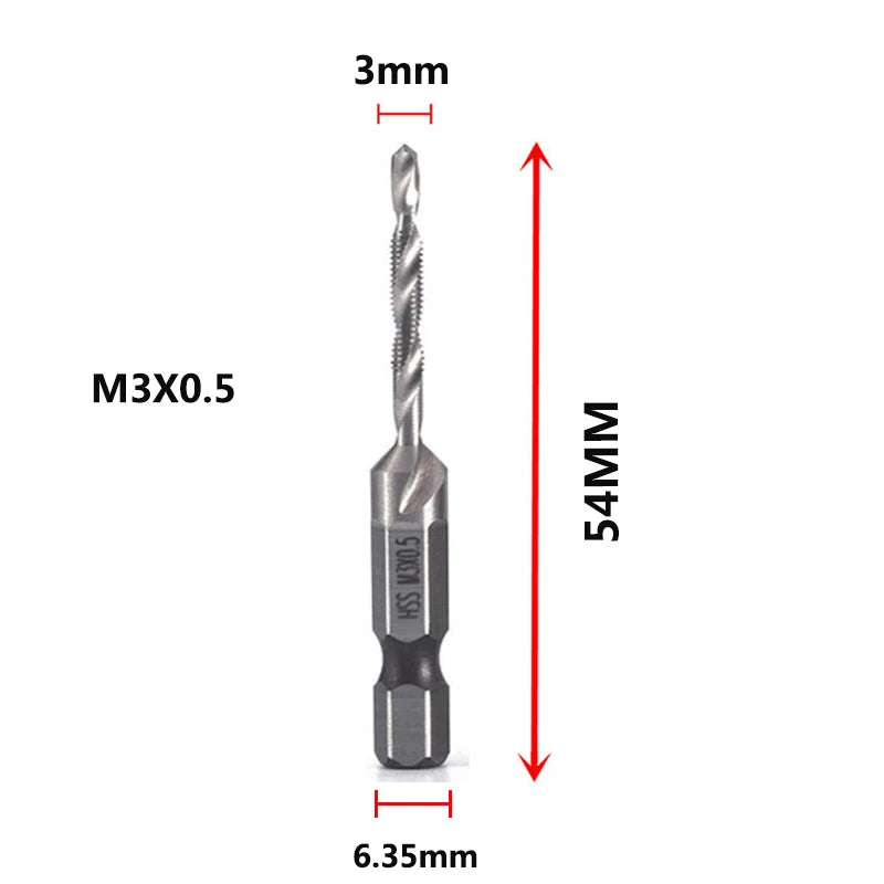 Brocas MeaccelerTap de titanio, vástago hexagonal, rosca de tornillo HSS, máquina de tornillos, macho de roscar compuesto, M3, M5, M6, M8, M10, herramientas manuales
