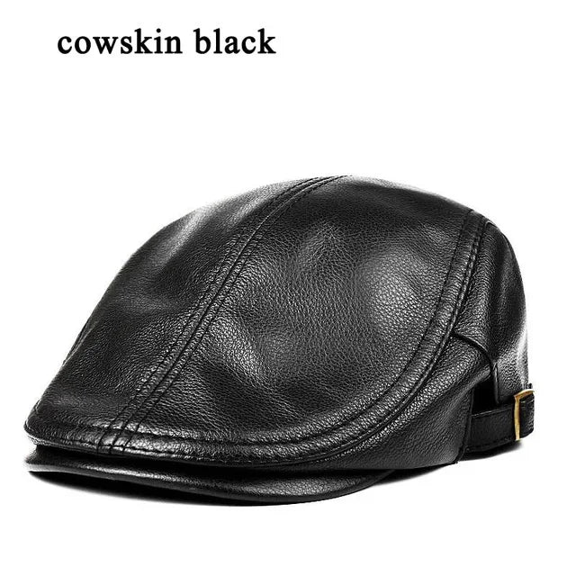 Béret en cuir véritable pour hommes, chapeaux fins pour hommes, casquette avant réglable, loisirs, bec de canard, golf, conducteur, 55-61 cm
