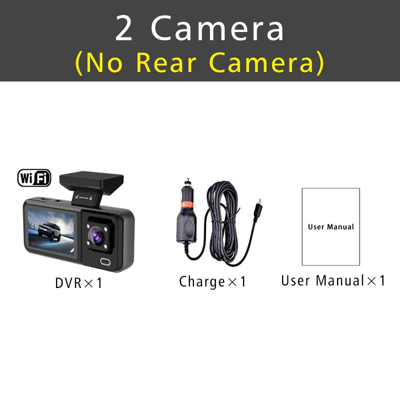 Dashcam 3 Canaux WiFi HD 1080P — Cabine Véhicule DVR Triple Voie Enregistreur
