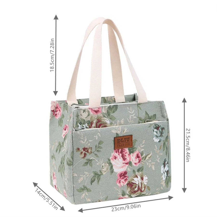 Sac à déjeuner esthétique imprimé Floral, sac à Bento isolé de grande capacité, sac à main isotherme pour l'école, le travail, les voyages et le pique-nique