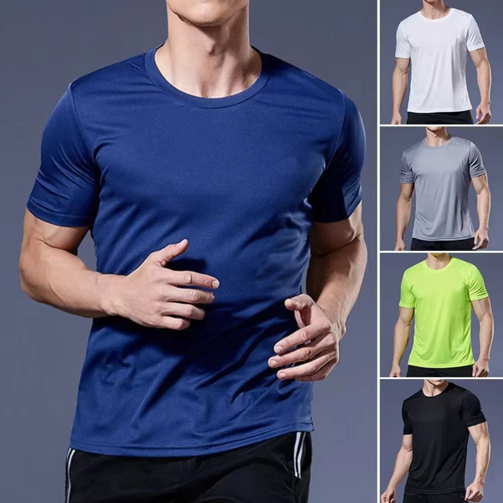 Camiseta de verano para gimnasio, de secado rápido, para correr, de musculación, de manga corta, tops deportivos para hombre, camiseta de punto de talla grande