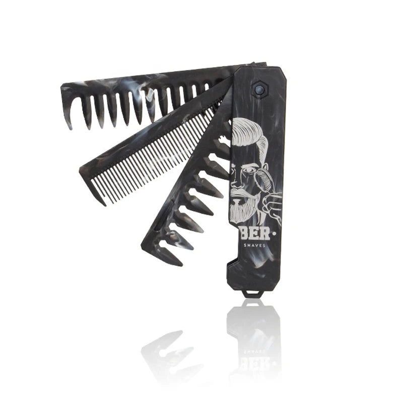 Nouveau 1/2/3 en 1 peignes pliants de poche en plastique à dents larges tête d'huile peigne barbe peignage barbier tondeuse peigne Salon outils de coiffure