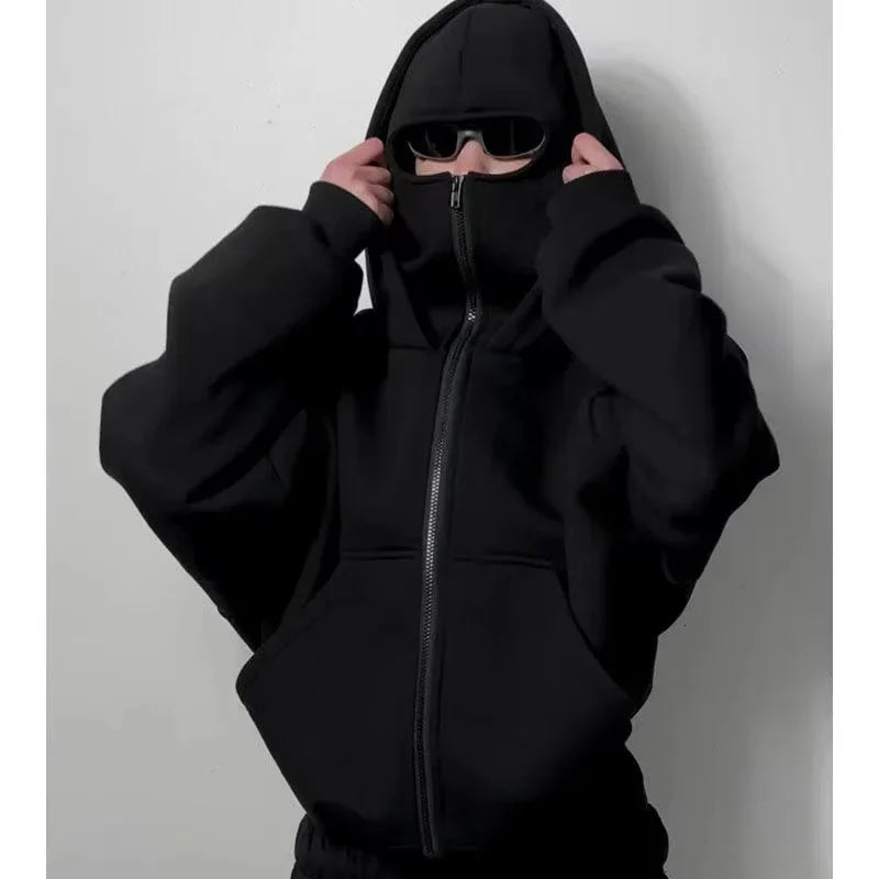 Cagoule Gothique Y2K Harajuku — Sweat Double Capuche Masque Veste Sport Zipper