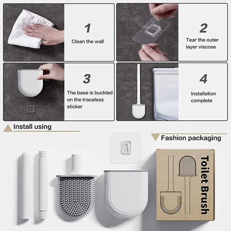 Nettoyeur de brosse de toilette suspendu en Silicone, avec manche Long, nettoyeur Flexible, brosse de salle de bain, support à séchage rapide, accessoires de salle de bains