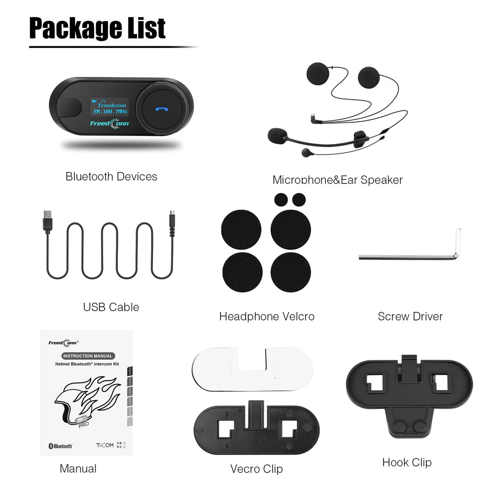 Auriculares de intercomunicación Bluetooth FreedConn para motocicleta, auriculares inalámbricos para casco de motocicleta, intercomunicador con pantalla LCD y FM