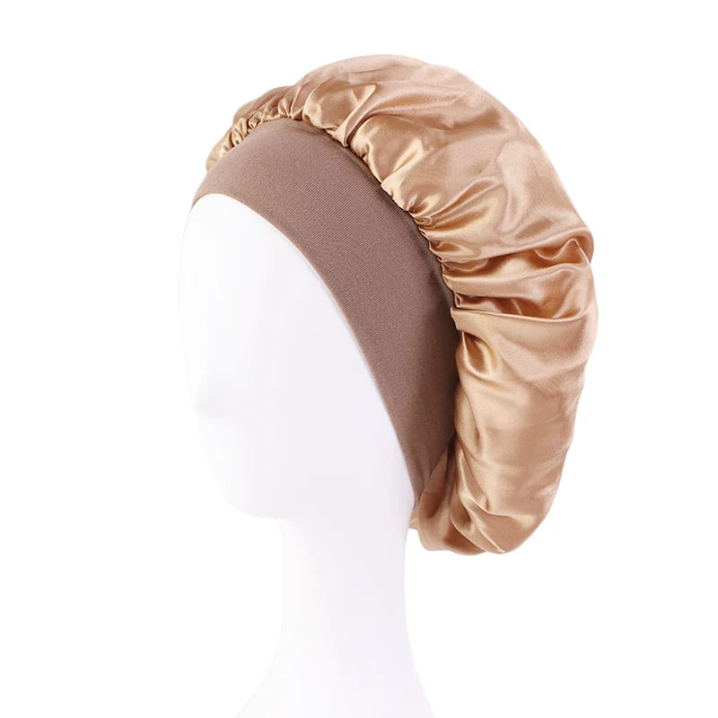 Bonnet de nuit en Satin à large bord, Bonnet soyeux, enveloppe de cheveux pour dormir, avec bande élastique souple, outil d'emballage des cheveux, nouvelle collection