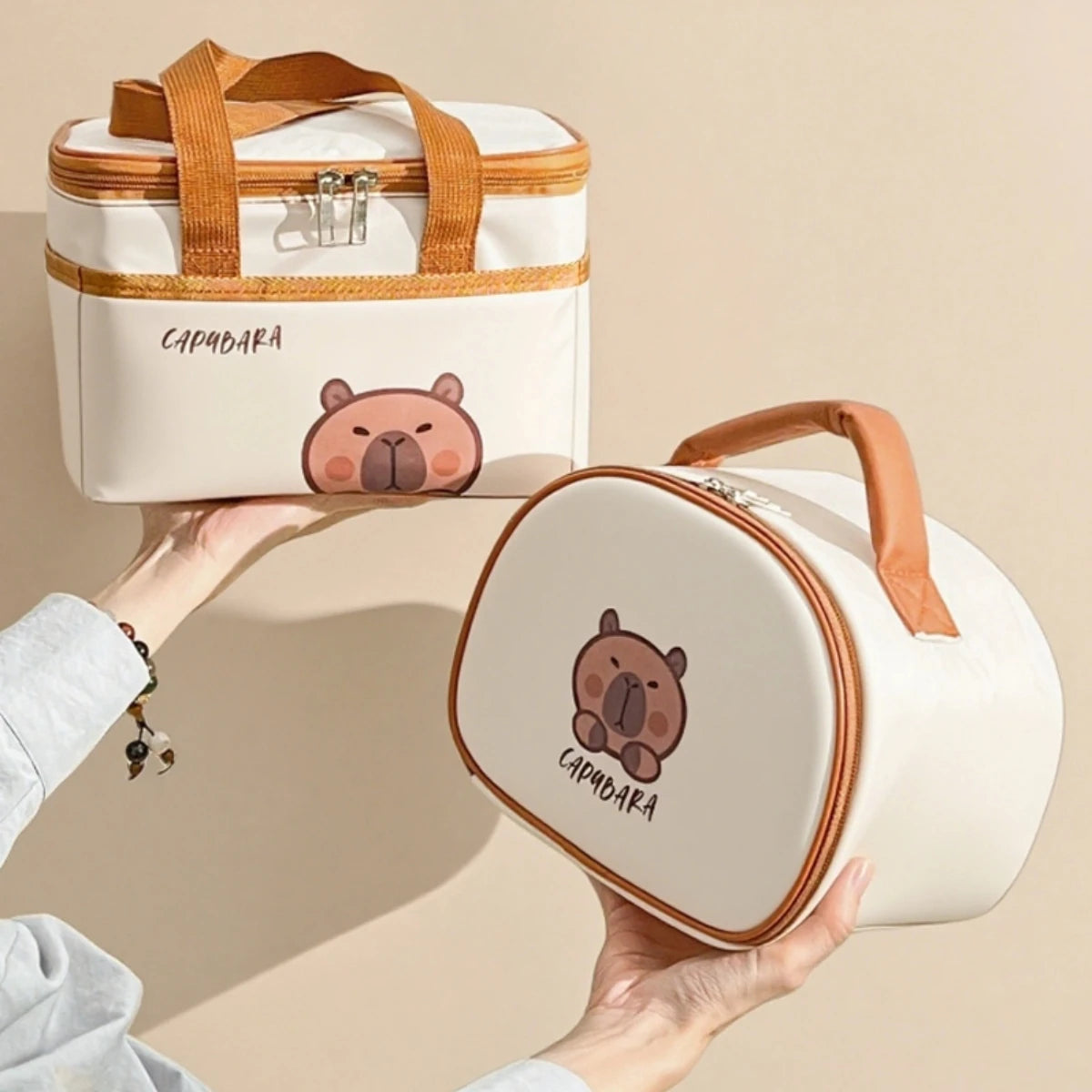 Fiambrera térmica de capibara bonito para estudiantes y niños, bolsa térmica portátil de gran capacidad a prueba de fugas para alimentos, nevera reutilizable para picnic