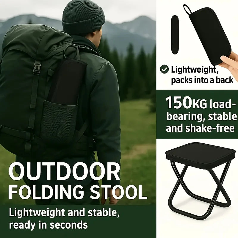 Tabouret pliant portable pour le camping, le pique-nique, la pêche, léger, durable, avec structure en fer, compact