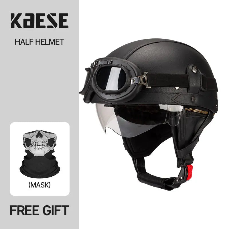 Casque Moto Demi-Visage Vintage DOT — Homme Femme Scooter Été Noir Marron