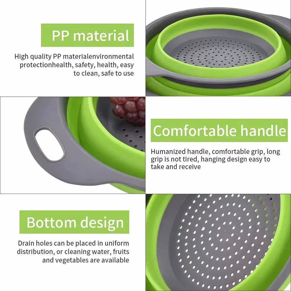 Panier égouttoir pliant en Silicone, 2 pièces, passoire pliable pour fruits et légumes, passoire de cuisine pour aliments, pâtes, ustensiles de cuisine, dispositif de vidange