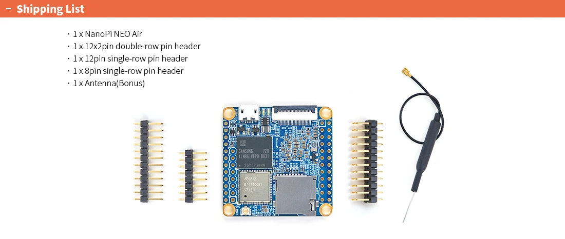 NanoPi Neo Air LTS 512M RAM/8G eMMC procureur gSunTek Allwinner façades Cortex A7,1.2GHz,OpenWRT,Wifi & BT UbunaryLinux Armbian DietPi Kali