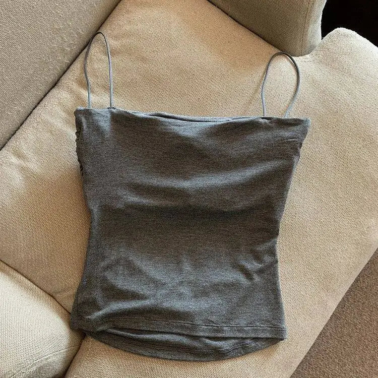 Débardeur plissé sans manches pour femme, coupe ajustée, style sexy, court, avec fines bretelles, couleur unie, simple et tendance