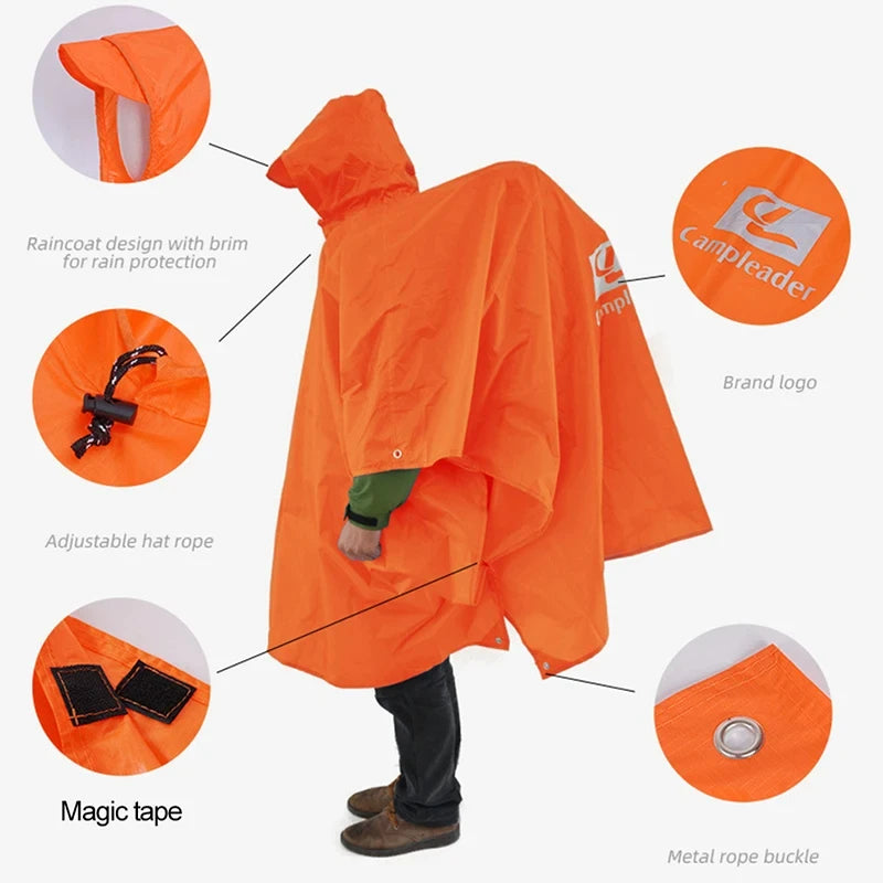 Manteau imperméable d'extérieur 3 en 1, manches longues à capuche, Poncho de pluie imperméable pour moto, Camping, randonnée, voyage, tente
