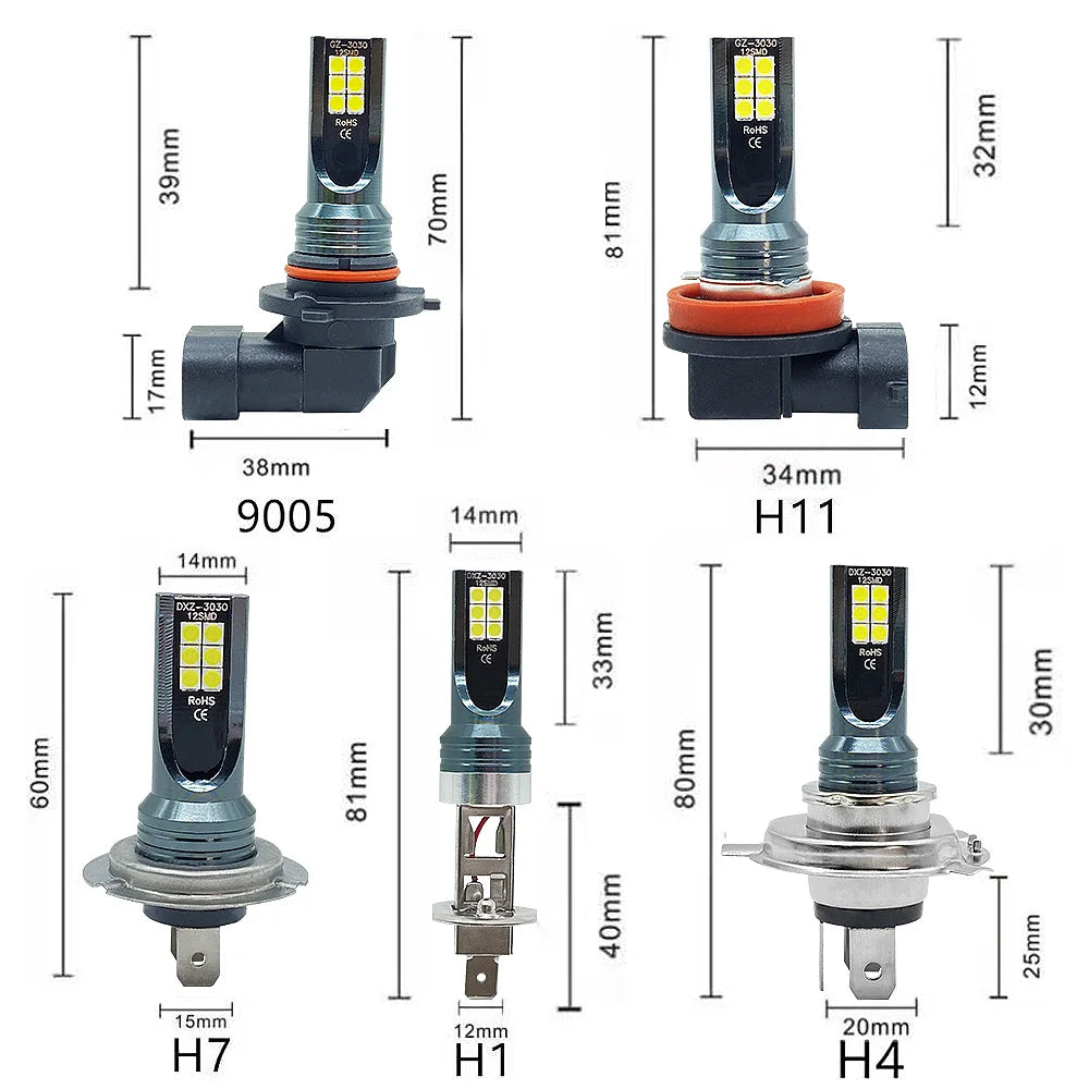 Super bright LED bulb for car and motorcycle, automatic fog lights, sauna light, H4, H7, H1, H3, H8, H9, H11, 9005, 9006, HB3, HB4, 12V, 24V, 80W, 2 pieces
