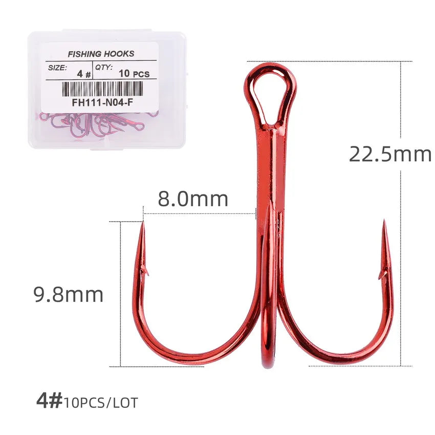 Hameçons triples de pêche aiguisés blancs, matériel de pêche au poisson, outils et accessoires, 10 pièces/boîte