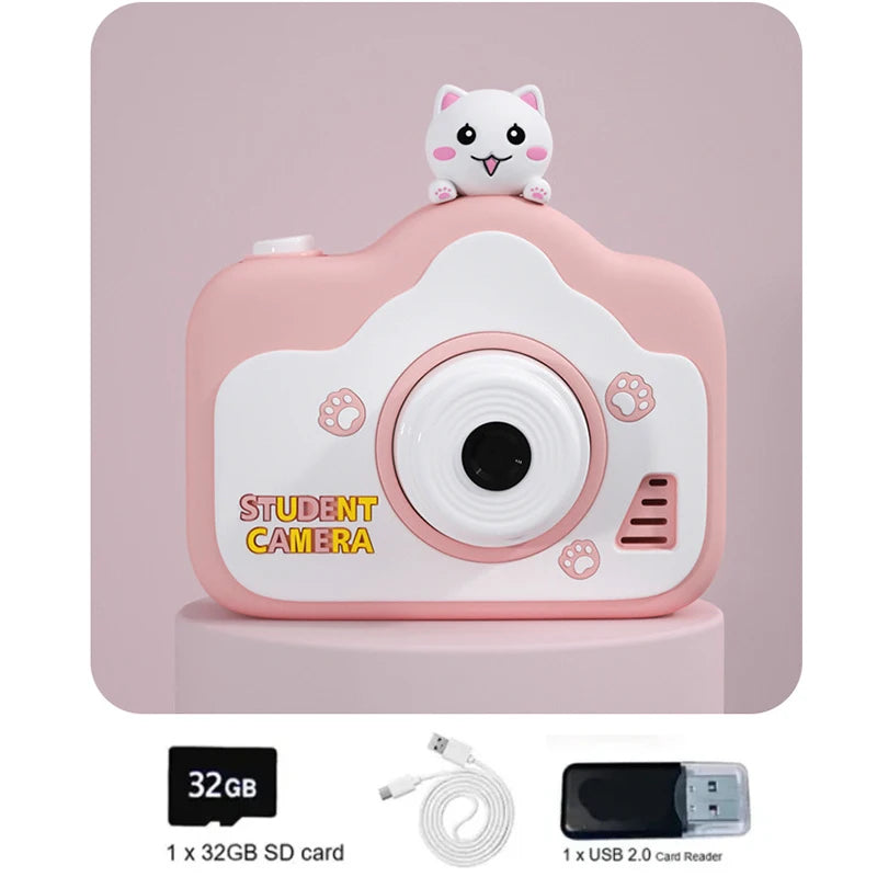 Super mignon enfants caméra enfants jouet éducatif enfants bébé anniversaire appareil photo numérique 1080P caméra vidéo avec cadeau gratuit pour fille
