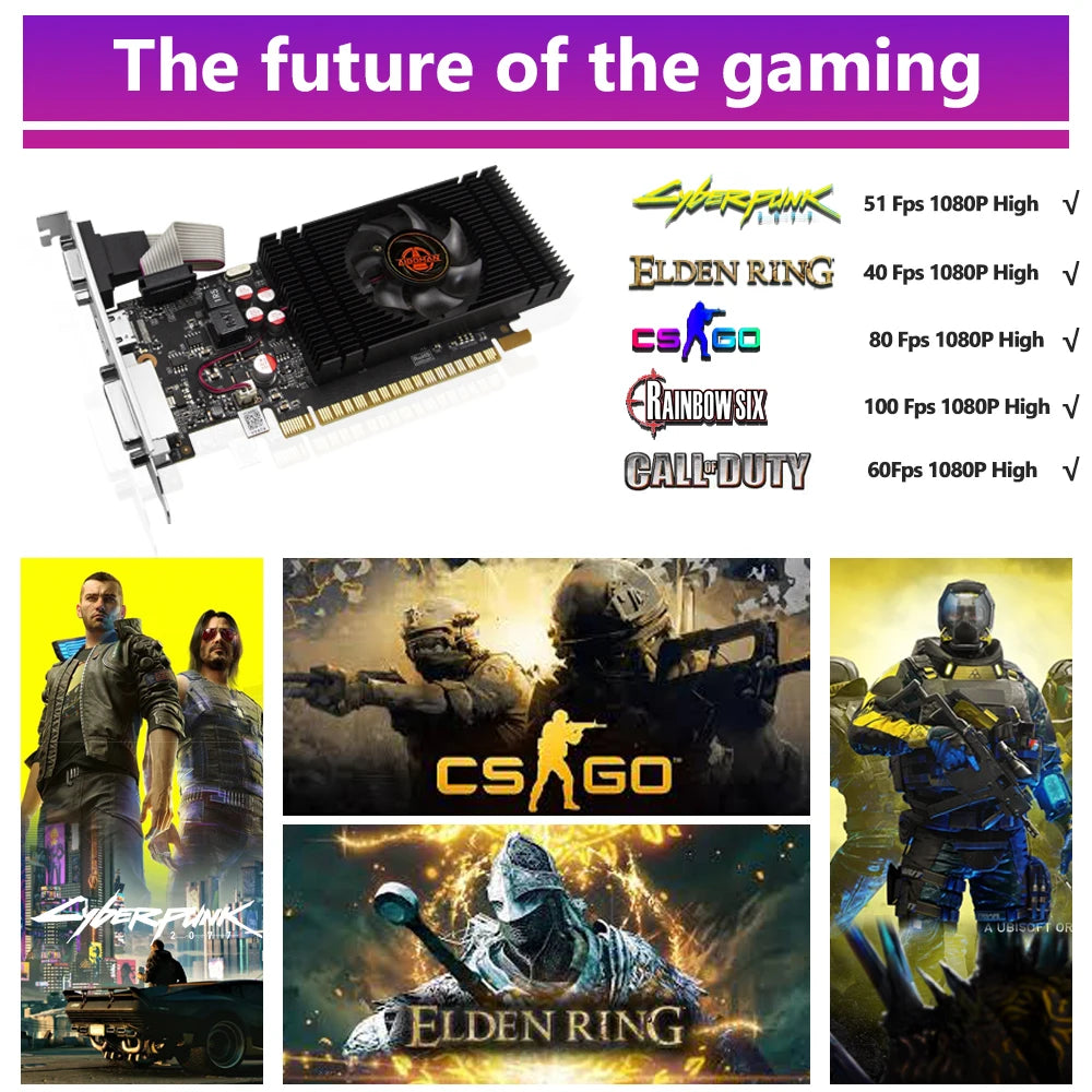 AIBOMAN GT610 1G/2G DDR3 carte vidéo NVIDIA GeForce carte graphique PCIE X16 2.0 HD DVI VGA 1800MHz 64Bit GPU cartes vidéo pour ordinateur