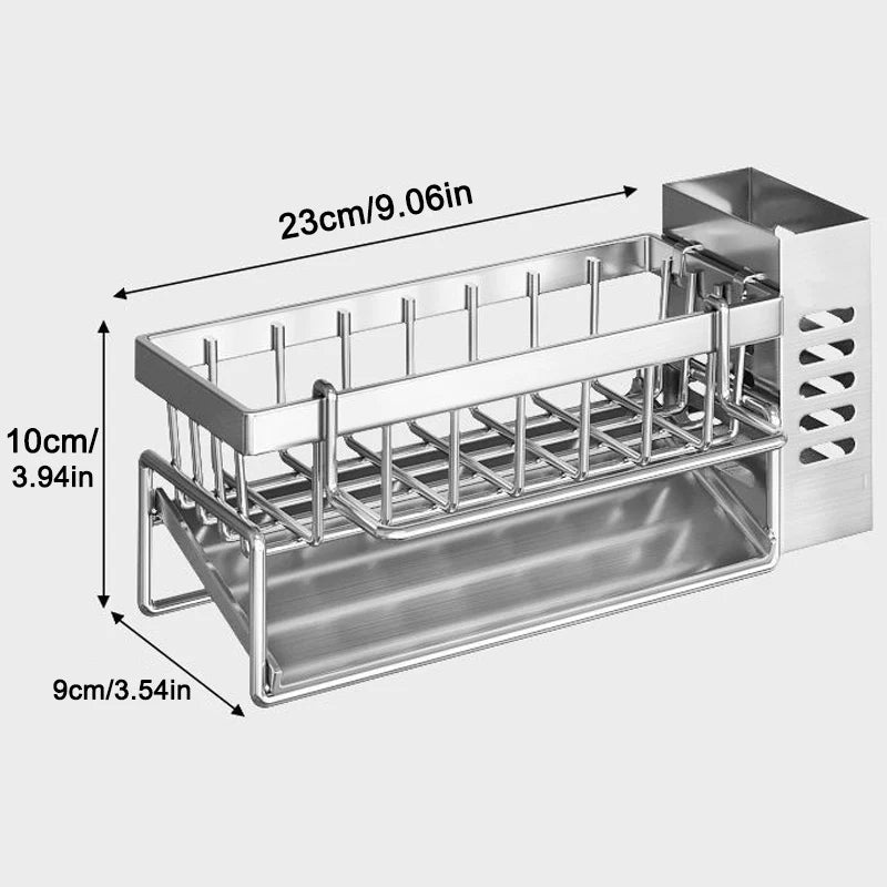 Support de rangement pour outils de nettoyage d'évier, égouttoir multifonctionnel en acier inoxydable pour cuisine, organisateur de nettoyant pour éponge, cintre pour chiffon