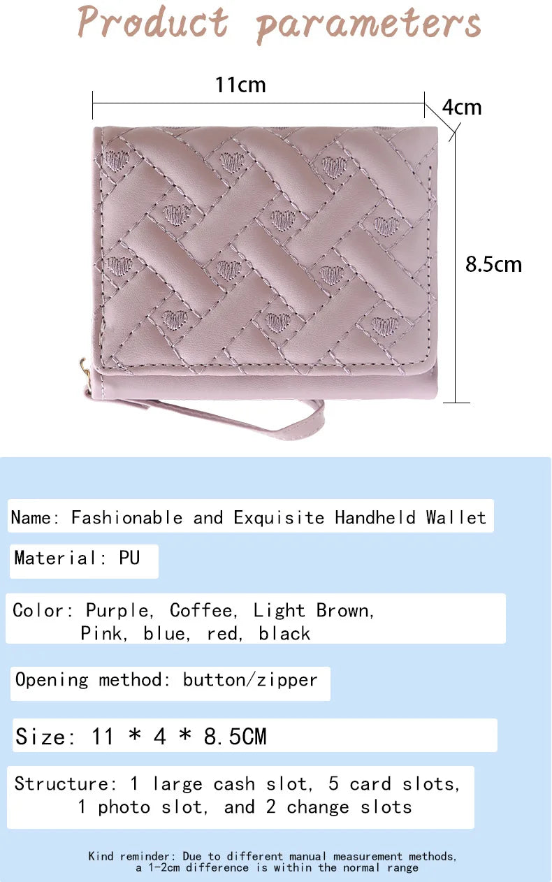 Billetera corta bordada Love Zero para mujer, con cremallera, bolso tarjetero de gran capacidad, versátil, moda sencilla