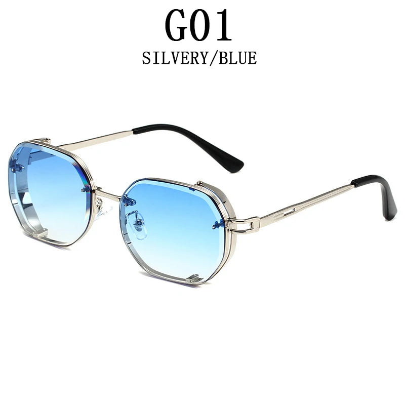 Lunettes de soleil carrées punk pour hommes, nuances rétro, luxe, mode vintage, steampunk, 2023