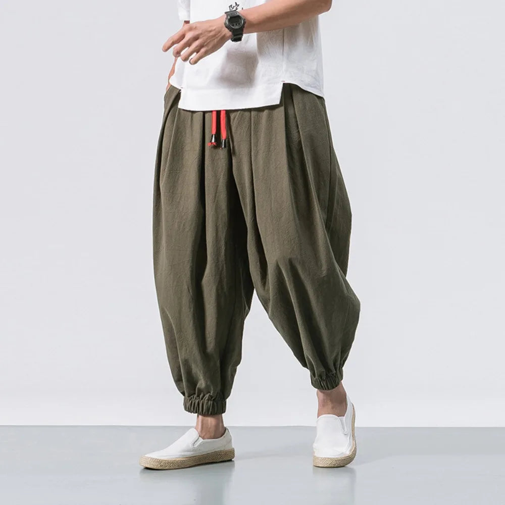 Pantalón sarouel de algodón y lino para hombre, jogging informal, estilo chino, alta calidad, nuevo