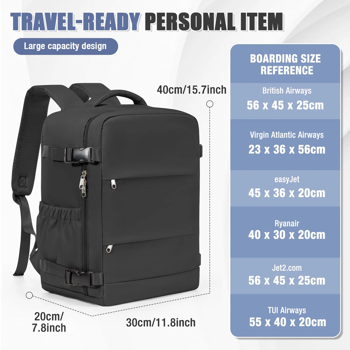 Sac à Dos Voyage Cabine Avion 40x30x20 — Ordinateur 15,6" Loisirs Homme