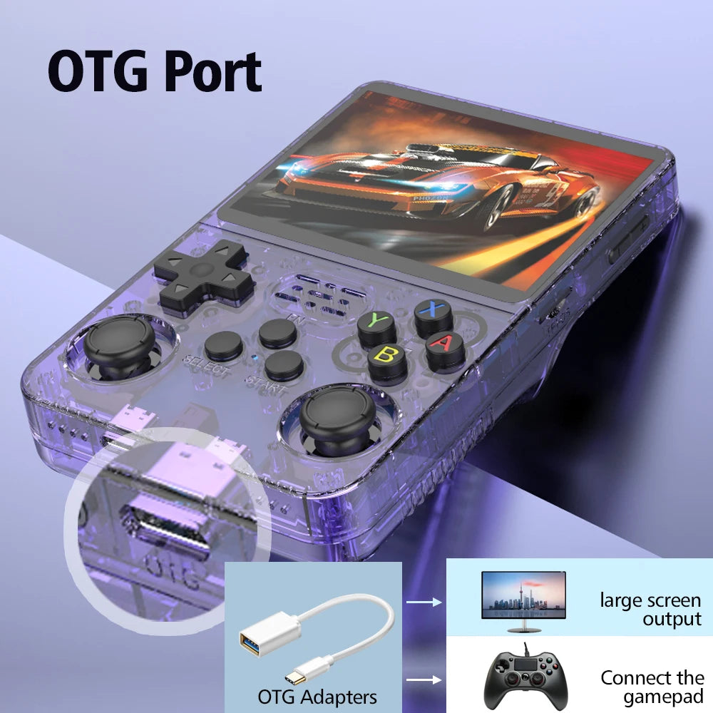 Consola de videojuegos retro portátil, consola de juegos, sistema Linux, pantalla IPS de 3.5 pulgadas, reproductor de vídeo de bolsillo, juegos de 64 GB, R35S Pro