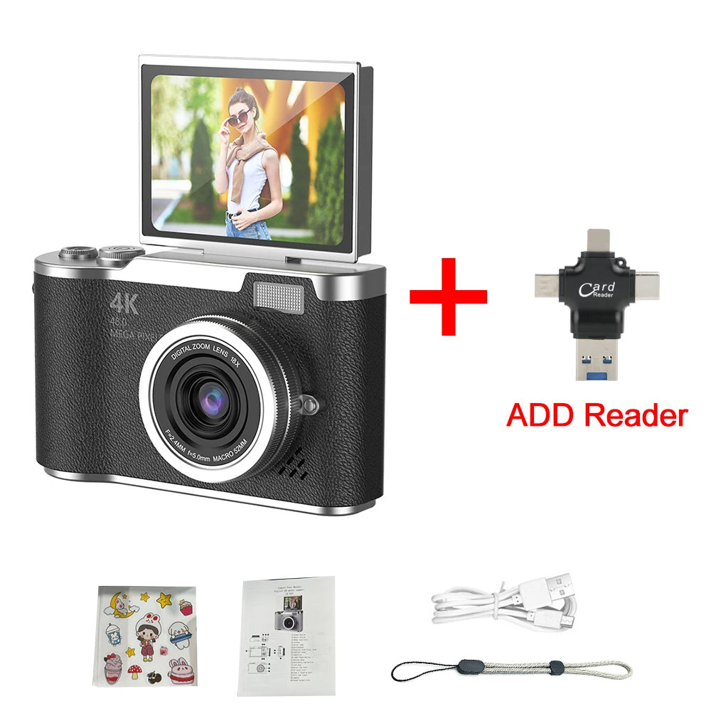 New 4K CCD 8X Digital Zoom Digital Camera for Students 48MP Compact Digital Photography Camera 180 Flip Screen Selfile Camera