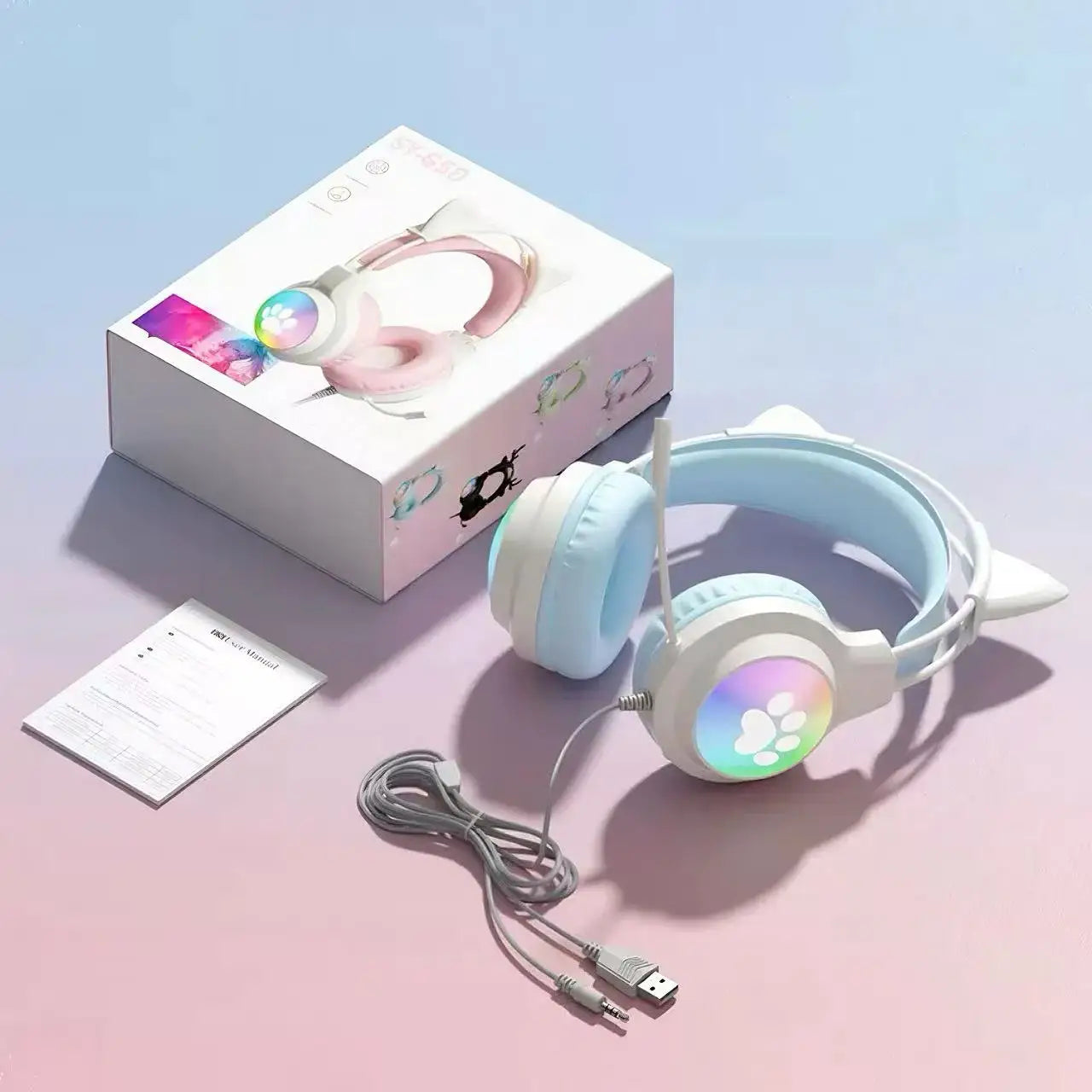 Casque gaming oreilles de chat filaire — suppression du bruit, éclairage LED, son surround FPS, micro (v2)