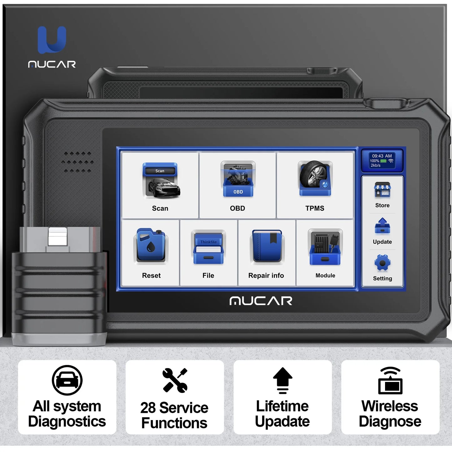 MUCAR VO6 - Herramientas de diagnóstico para coche, sistema automático completo, 28 reinicios, mantenimiento de UG F TCM Airbag ABS IMMO, actualización gratuita de por vida, UAE OBD2