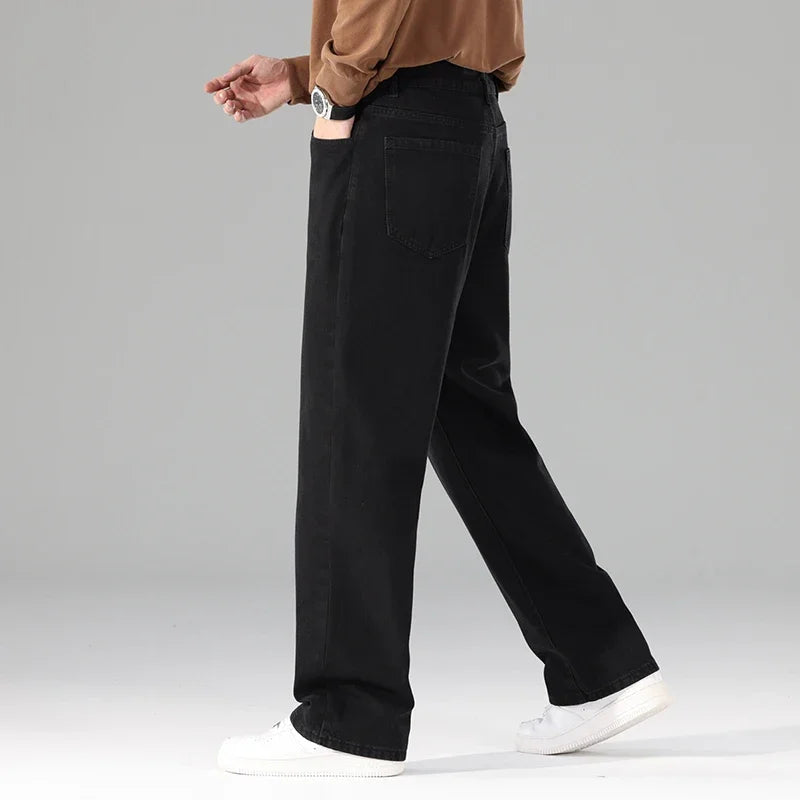 Homme flambant neuf automne jean hommes noir décontracté Baggy pantalon classique droit confortable large Denim pantalon hommes vêtements