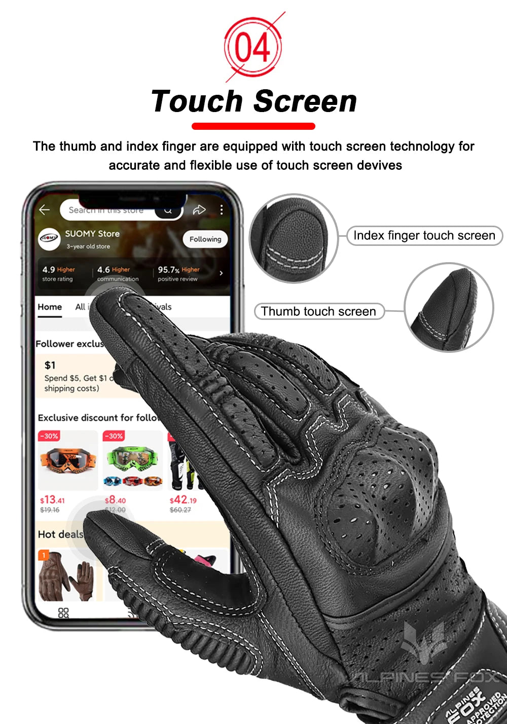 Gants moto en cuir marron vintage pour homme — certification CE, écran tactile, motocross, course
