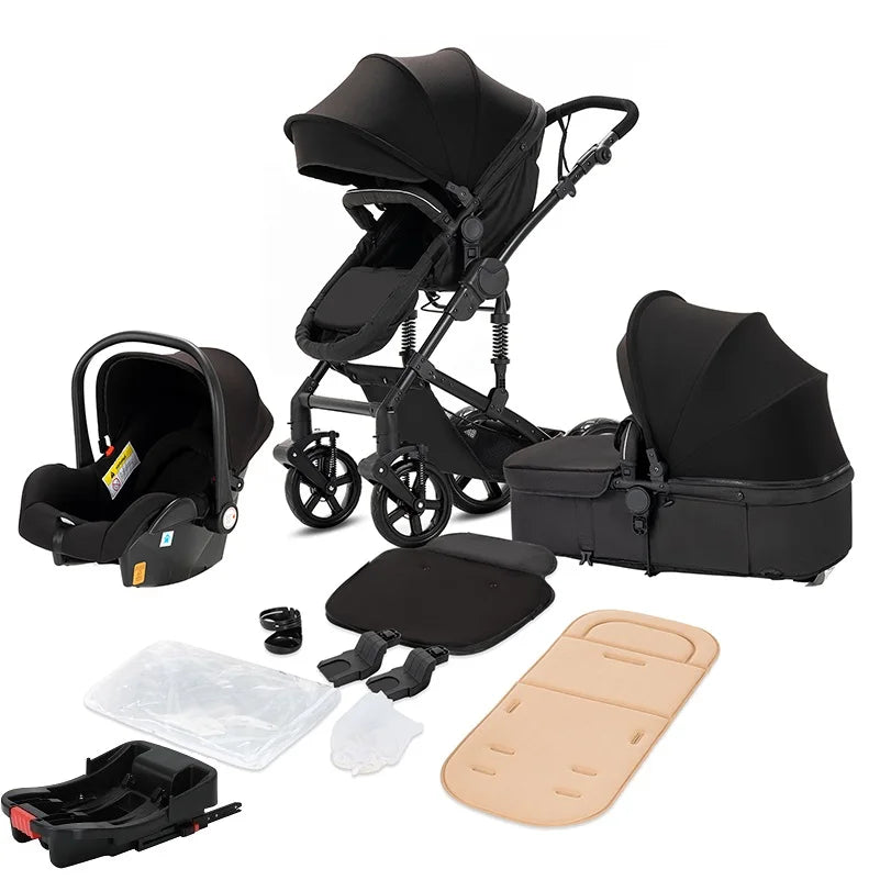 Poussette Bébé Châssis Aviation Roues 360° — Dossier Réglable Coussin Amovible Panier