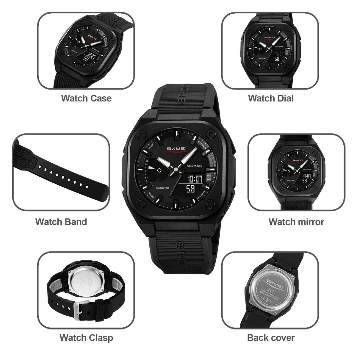 Montre-bracelet numérique étanche pour homme — réveil, sport, mode business