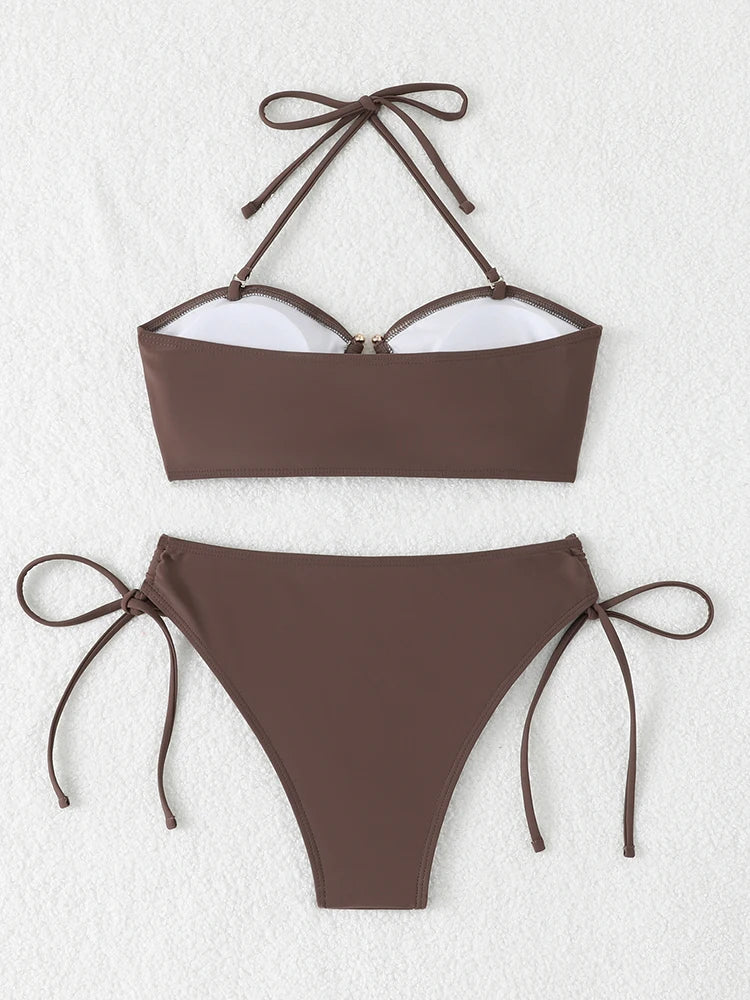Maillot de bain bikini taille haute pour femme 2026, maillots de bain noués, maillots de bain femme, bandeau push-up, ensembles de bikinis, vêtements de plage brésiliens