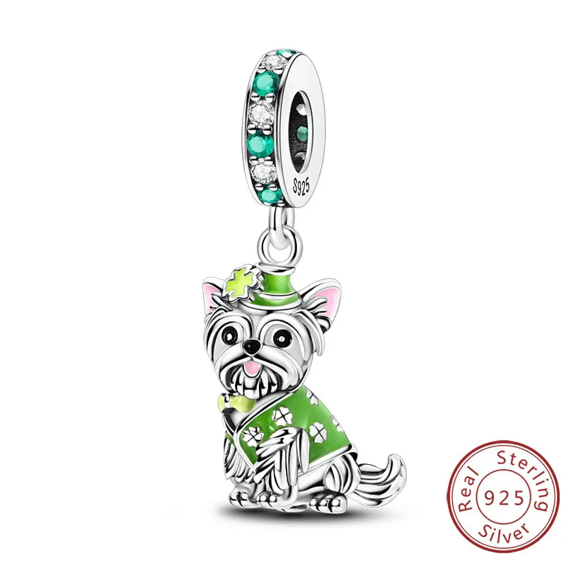 Abalorios de plata de ley 925 con huellas de perro, gato, corazón, animales, abalorios que se ajustan a pulseras, collares, colgantes, joyas para mujer, para hacer tú mismo