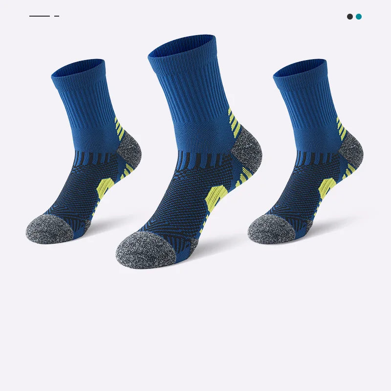 3 paires de chaussettes atétiques pour hommes, chaussettes de sport respirantes, de course en plein air, de Compression, longues, noires, blanches, bleues, extensibles